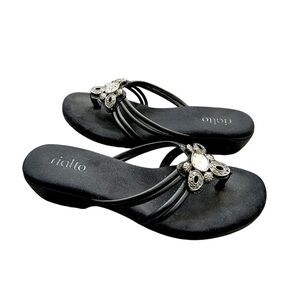 Rialto black thong comfort sandals with Silver & rhinestone detail Size 7M